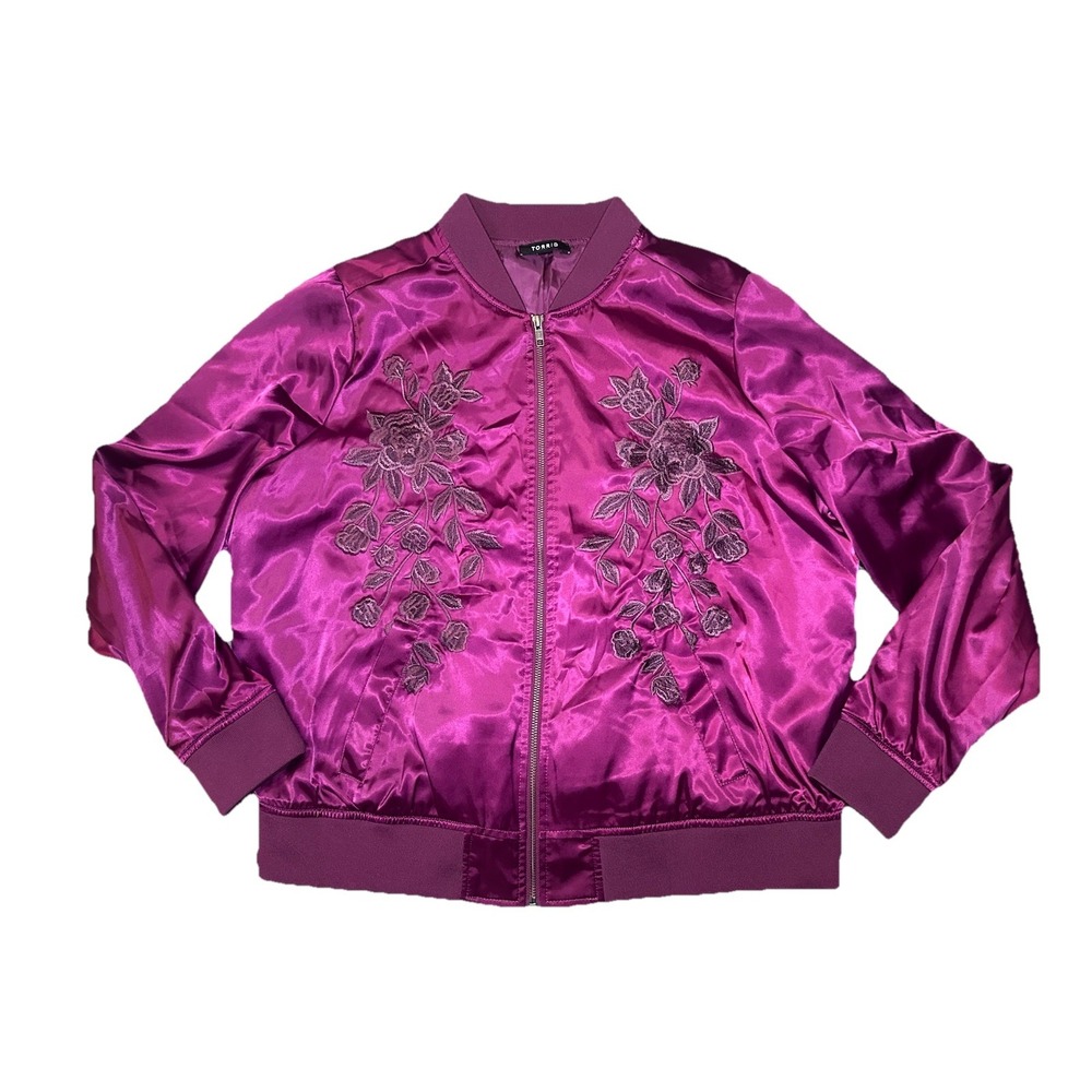 Torrid Purple Satin Embroidered Bomber Jacket - Women's Blazer - Picture 2 of 12